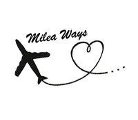 Logo représentant un avion qui a tracé un coeur et le nom de la société au dessus "Milea Ways"